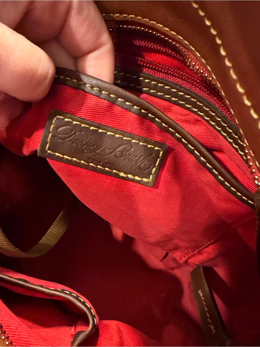 Dooney & Bourke Cognac Leather Satchel with Dark Brown Trim - Picture 10 of 14
